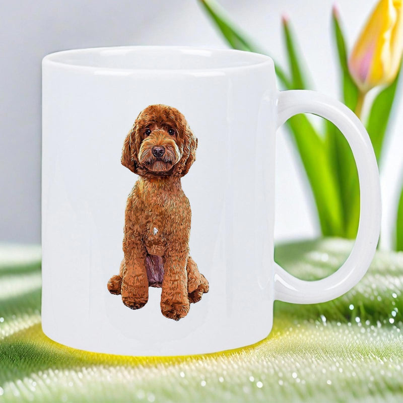 Tailorly White Ceramic 11 oz Mug - Adorable Curly Brown Fur Sitting Gracefully With Calm Expression Poodle