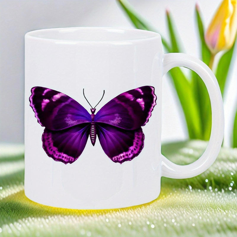 Tailorly White Ceramic 11 oz Mug - Vibrant Purple Symmetrical Wings With Intricate Details Of A Graceful Butterfly
