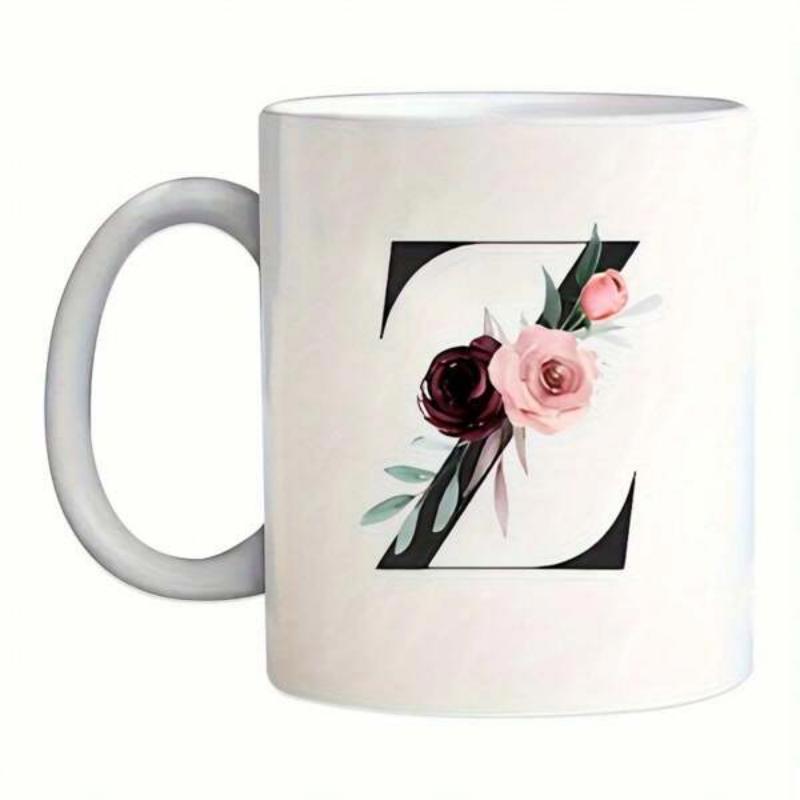 Tailorly White Ceramic 11 oz Mug - Z Elegant Floral Arrangement With Soft Pink And Dark Roses Petals Letter