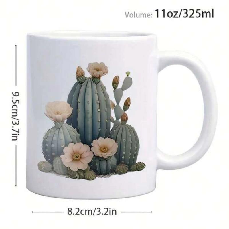 Tailorly White Ceramic 11 oz Mug - Soft Blooming Flowers Among Diverse Desert Cacti Under Gentle Daylight Cactus