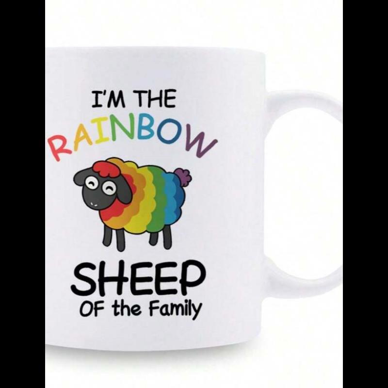 Tailorly White Ceramic 11 oz Mug - Im The Rainbow Sheep Of The Family Cute Cartoon Character With Vibrant Multi Colored Wool Standing Alone Sheep