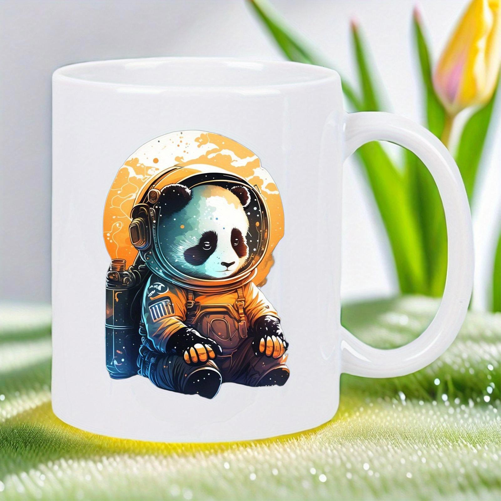 Tailorly White Ceramic 11 oz Mug - Adorable Astronaut Sitting In Front Of Glowing Moon Detailed Spacesuit Panda
