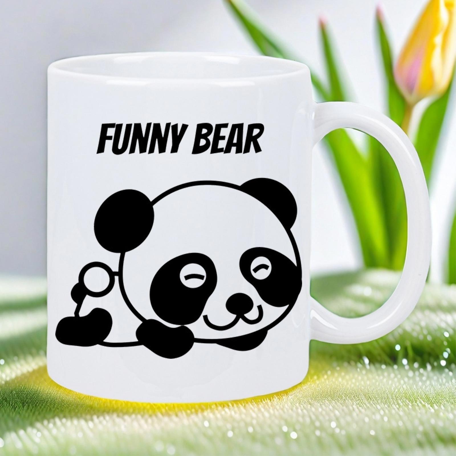 Tailorly White Ceramic 11 oz Mug - Funny Bear Adorable Minimalist Cartoon Design Lying In A Relaxed Position Panda