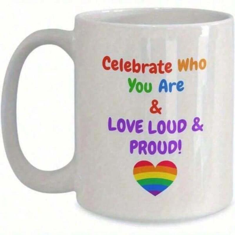 Tailorly White Ceramic 11 oz Mug - Celebrate Who You Are Love Loud Proud Vibrant Rainbow Heart Centered On A Simple White Background Mug