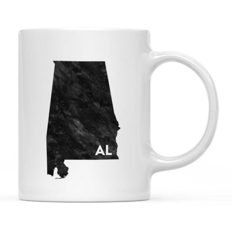 Tailorly White Ceramic 11 oz Mug - AL Textured Marble Style State Map Outline Minimalist Design Artistic Alabama