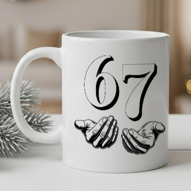 Tailorly White Ceramic 11 oz Mug - Minimalist Black And White Line Art With Numbers Floating Above Open Cupped Hands