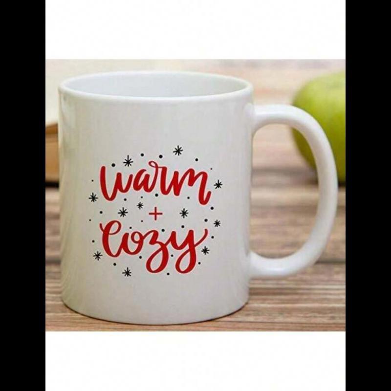 Tailorly White Ceramic 11 oz Mug - Warm Cozy Elegant Script Lettering With Minimalist Twinkling Stars And Decorative Holiday Theme Mug