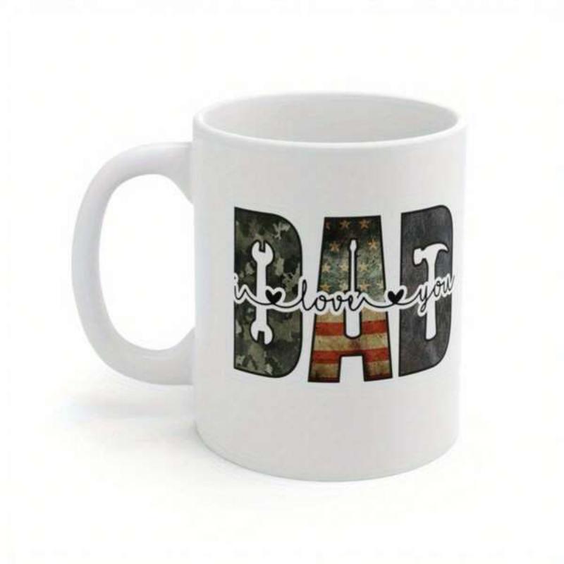 Tailorly White Ceramic 11 oz Mug - Dad I Love You Patriotic American Flag Pattern With Mechanic Tools And Camouflage Texture Mug