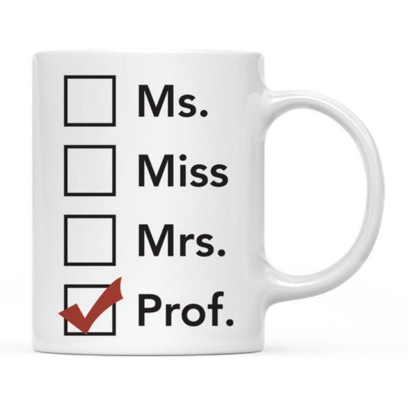 Tailorly White Ceramic 11 oz Mug - Ms Miss Mrs Prof Vertical Stacked Squares With Bold Red Mark Checklist