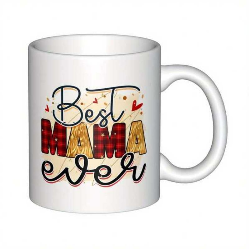 Tailorly White Ceramic 11 oz Mug - Best Mama Ever Plaid And Animal Print Patterns With Tiny Red Floating Hearts Mug