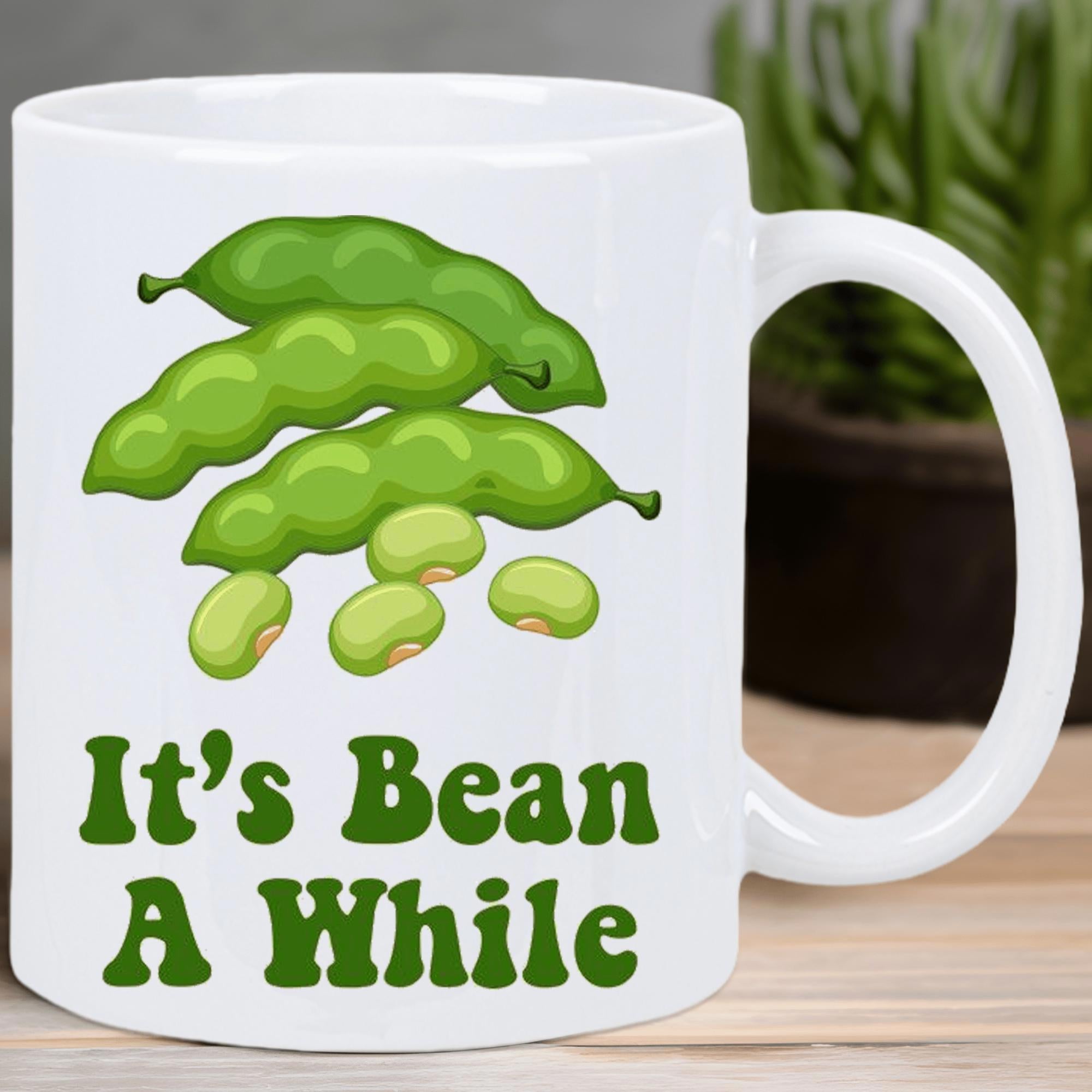 Tailorly White Ceramic 11 oz Mug - Its Bean A While Vibrant Green Soy Pods With Small Round Seed Pods Soybean