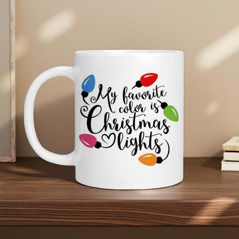Tailorly White Ceramic 11 oz Mug - My Favorite Color Is Christmas Lights Vibrant Colorful Festive Bulbs Scattered Around Joyful Holiday Light