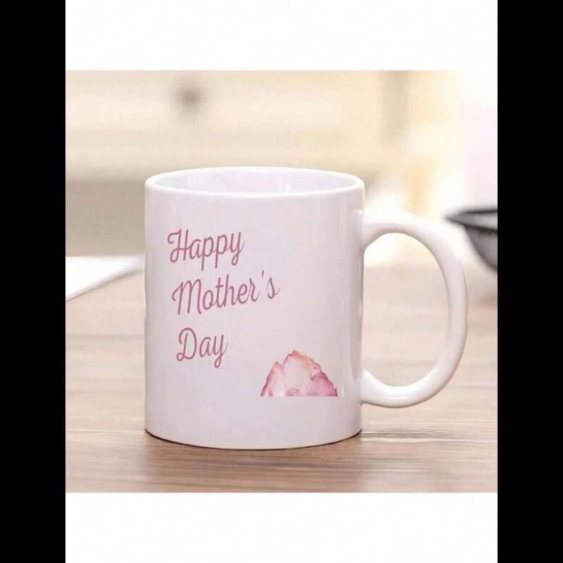Tailorly White Ceramic 11 oz Mug - Happy Mother's Day Minimalist Pink Watercolor Peaks Glowing Under Soft Morning Sunlight Mountain
