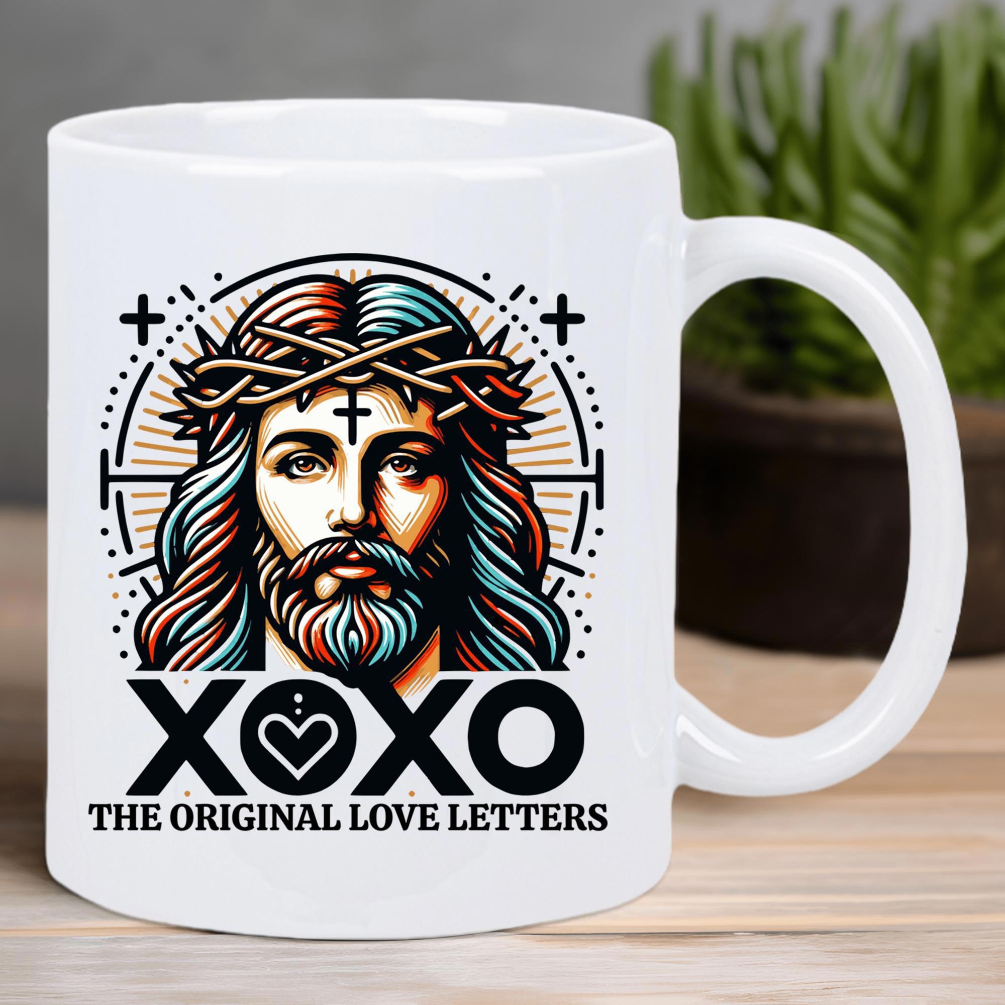 Tailorly White Ceramic 11 oz Mug - Xoxo The Original Love Letters Sacred Spiritual Portrait With Crown Of Thorns And Radiant Halo Jesus