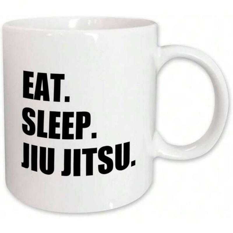 Tailorly White Ceramic 11 oz Mug - Eat Sleep Jiu Jitsu Minimalist Bold Black Typography On A Clean Background Lifestyle Sports Mantra