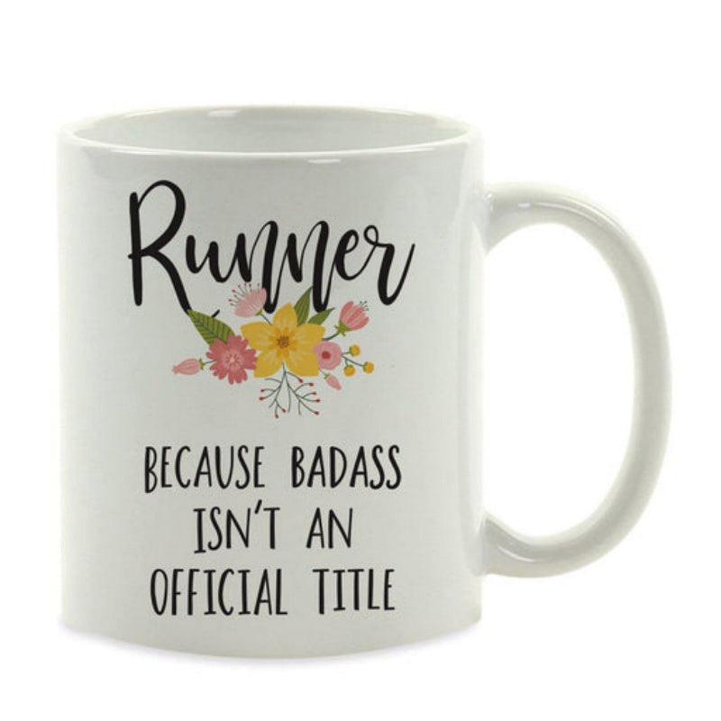 Tailorly White Ceramic 11 oz Mug - Runner Because Badass Isnt An Official Title Delicate Hand Painted Floral Arrangement Blooming With Soft Petals And Greenery