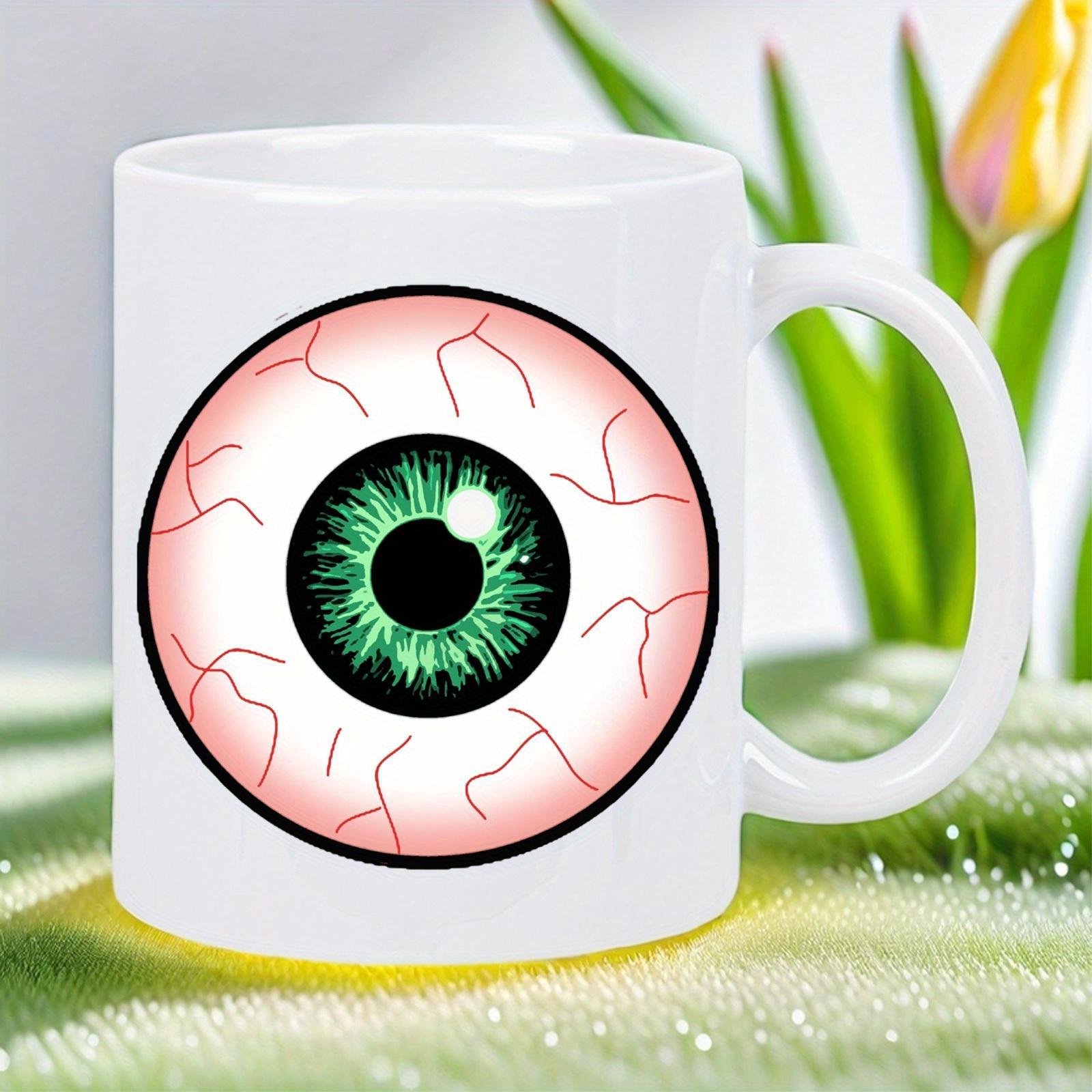 Tailorly White Ceramic 11 oz Mug - Realistic Green Iris With Detailed Red Veins Across Bloodshot White Eyeball