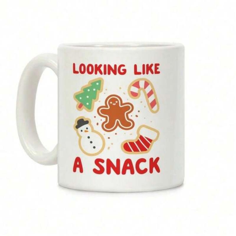 Tailorly White Ceramic 11 oz Mug - Looking Like A Snack Festive Holiday Sweet Treats With Smiling Gingerbread Man And Trees Mug