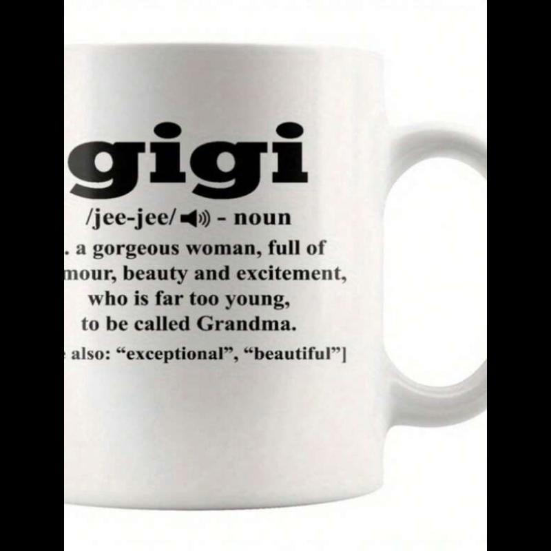Tailorly White Ceramic 11 oz Mug - Gigi Minimalist Black Typography Dictionary Style Printed On Smooth