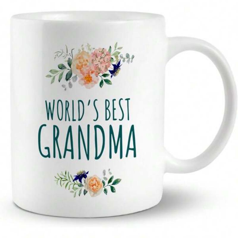 Tailorly White Ceramic 11 oz Mug - Worlds Best Grandma Delicate Watercolor Floral Bouquet Surrounded By Elegant Blooming Garden Flower
