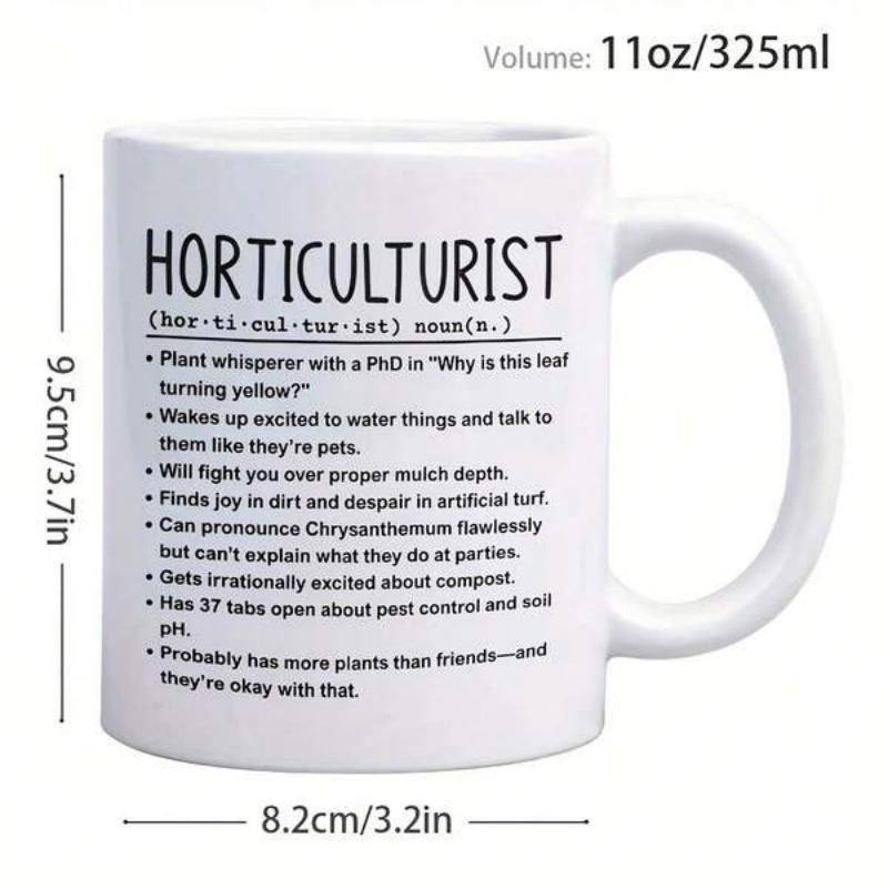 Tailorly White Ceramic 11 oz Mug - Horticulturist Hand Drawn Minimalist Typography On Smooth Ceramic Kitchenware Surfaces Mug