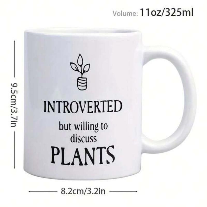 Tailorly White Ceramic 11 oz Mug - Introverted But Willing To Discuss Plants Minimalist Hand Drawn Line Art Of Small Potted Sprouting Leaves Indoor Plant