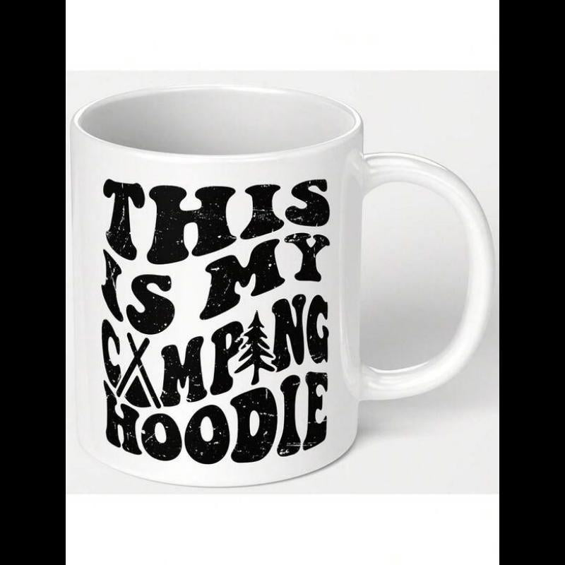 Tailorly White Ceramic 11 oz Mug - This Is My Camping Hoodie Retro Distressed Black Typography With Minimalist Pine Tree And Tent Mug