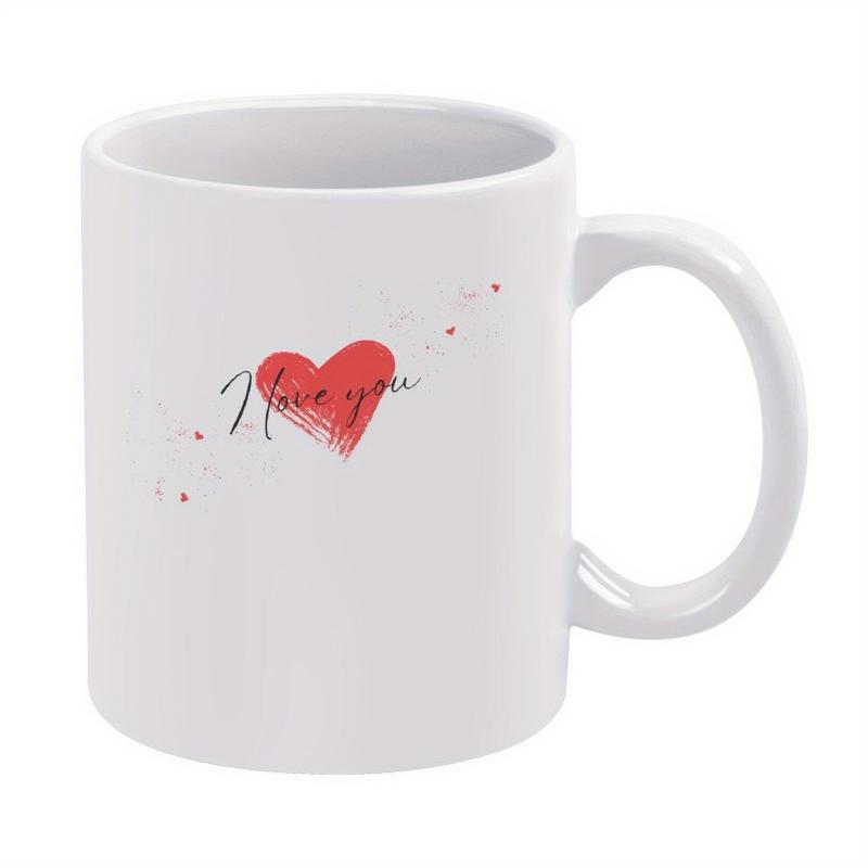 Tailorly White Ceramic 11 oz Mug - I Love You Artistic Red Painted Brushstroke With Small Drifting Red Dots Heart