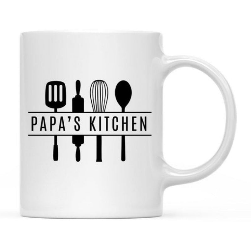 Tailorly White Ceramic 11 oz Mug - Papa S Kitchen Minimalist Black Cooking Tool Silhouettes Arranged Within Frame Kitchen Utensils