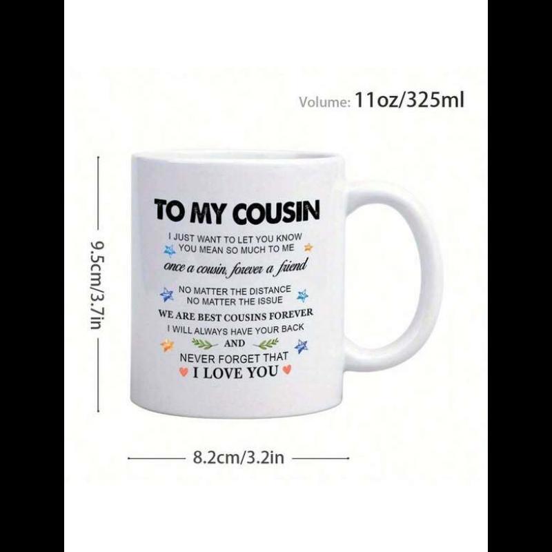 Tailorly White Ceramic 11 oz Mug - To My Cousin Heartfelt Sentimental Message Decorated With Delicate Stars And Green Leaves Mug
