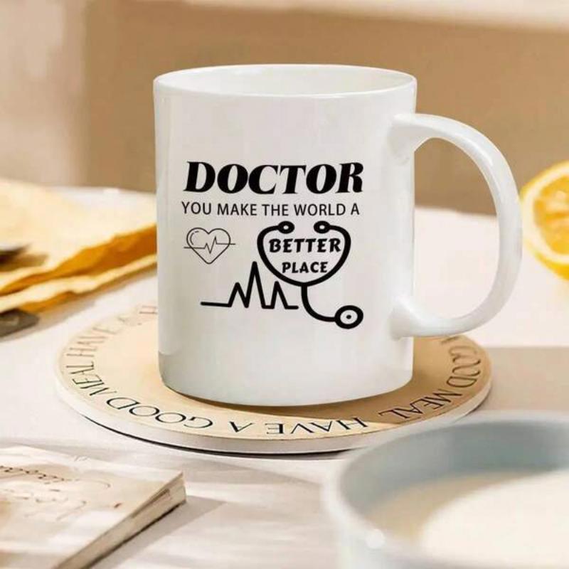 Tailorly White Ceramic 11 oz Mug - Doctor You Make The World A Better Place Clinical Heartbeat Rhythm Line With Professional Medical Grade Stethoscope