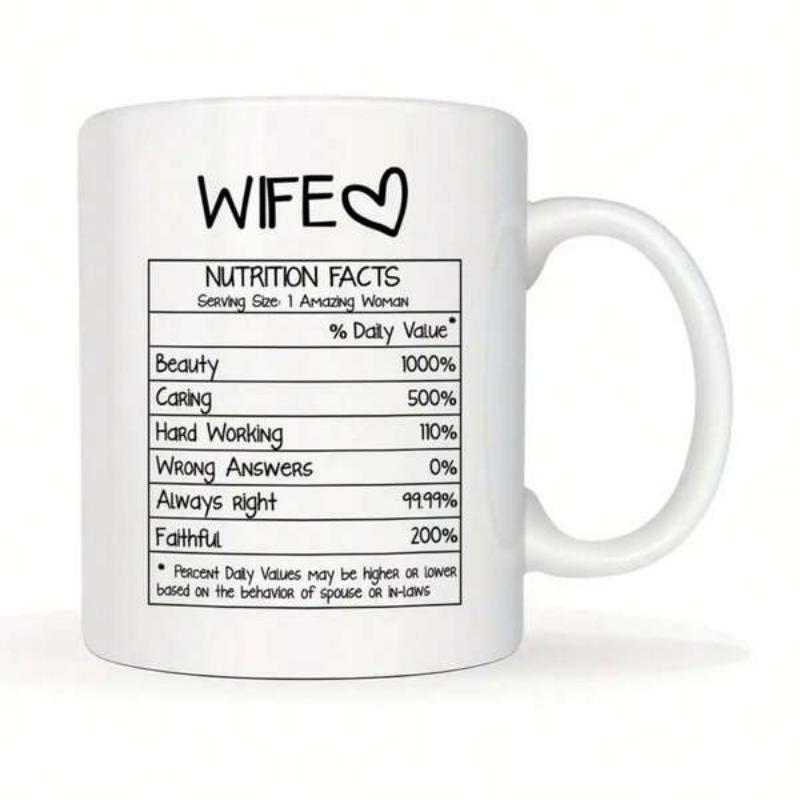 Tailorly White Ceramic 11 oz Mug - Wife Nutrition Facts Minimalist Black Ink Table Listing Traits With A Small Heart Mug