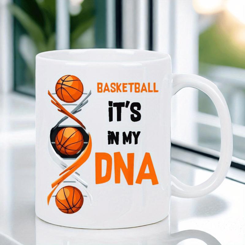 Tailorly White Ceramic 11 oz Mug - Basketball Its In My DNA Dynamic Orange Basketballs Within A Double Helix Structure For Sports Enthusiasts Basketball