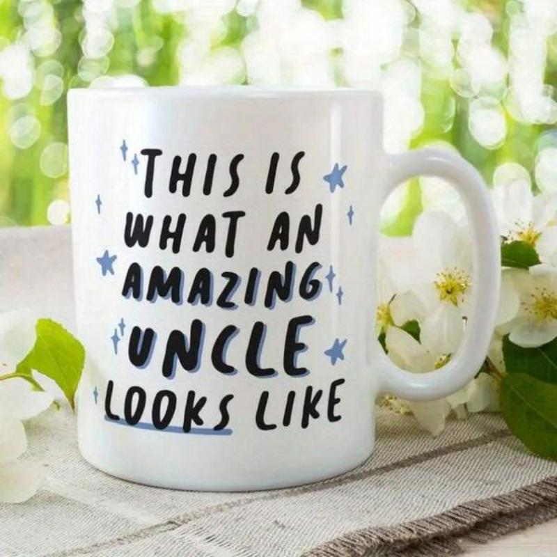 Tailorly White Ceramic 11 oz Mug - This Is What An Amazing Uncle Looks Like Minimalist Ceramic Surface Featuring Hand Drawn Tiny Blue Twinkling Star Mug