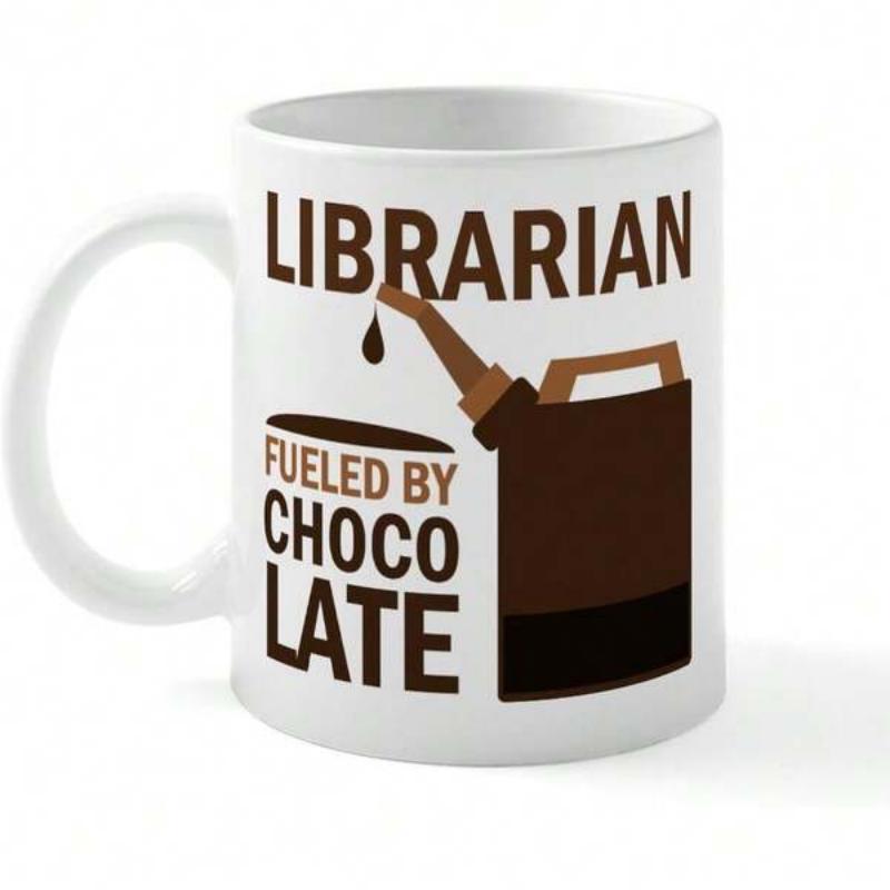 Tailorly White Ceramic 11 oz Mug - Librarian Fueled By Chocolate Minimalist Brown Gasoline Canister Pouring Dark Rich Cocoa Liquid Droplets Can