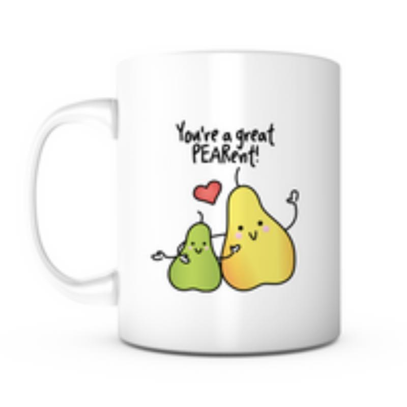 Tailorly White Ceramic 11 oz Mug - Youre A Great Pearent Two Adorable Cartoon Pears Standing Next To Small Red Heart Pear
