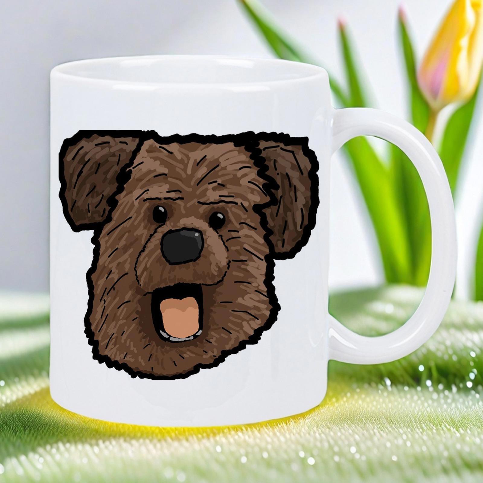 Tailorly White Ceramic 11 oz Mug - Friendly Hand Drawn Brown Puppy With Fluffy Fur And Playful Expression Dog