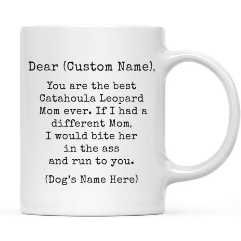 Tailorly White Ceramic 11 oz Mug - Catahoula Leopard Mom Simple With Classic Black Typewriter Typography Layout Mug