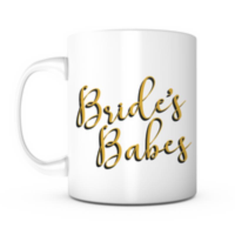 Tailorly White Ceramic 11 oz Mug - Brides Babes Golden Elegant Calligraphy Style For Wedding Bachelorette Party Celebrations Script