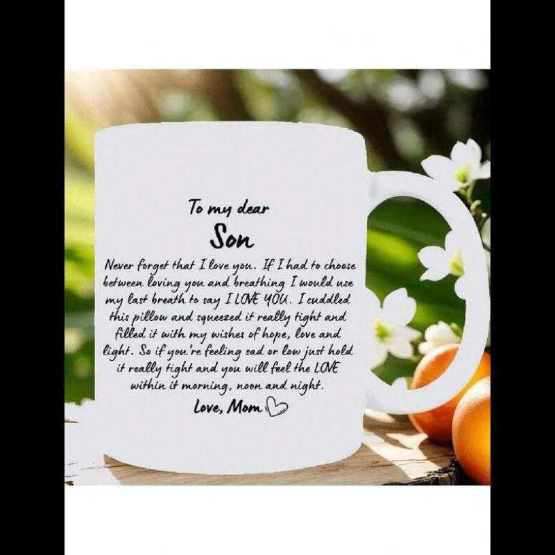 Tailorly White Ceramic 11 oz Mug - To My Dear Son Love Mom Heartfelt Sentimental Message With Elegant Script Lettering Ceramic Mug
