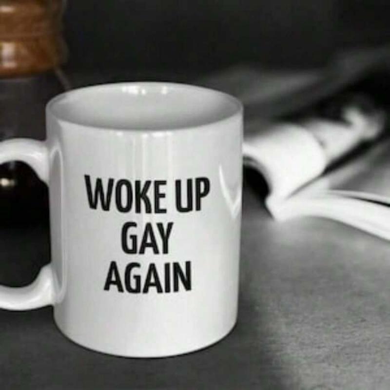 Tailorly White Ceramic 11 oz Mug - Woke Up Gay Again Minimalist White Ceramic Vessel With Bold Black Lettering On Smooth Surface Mug