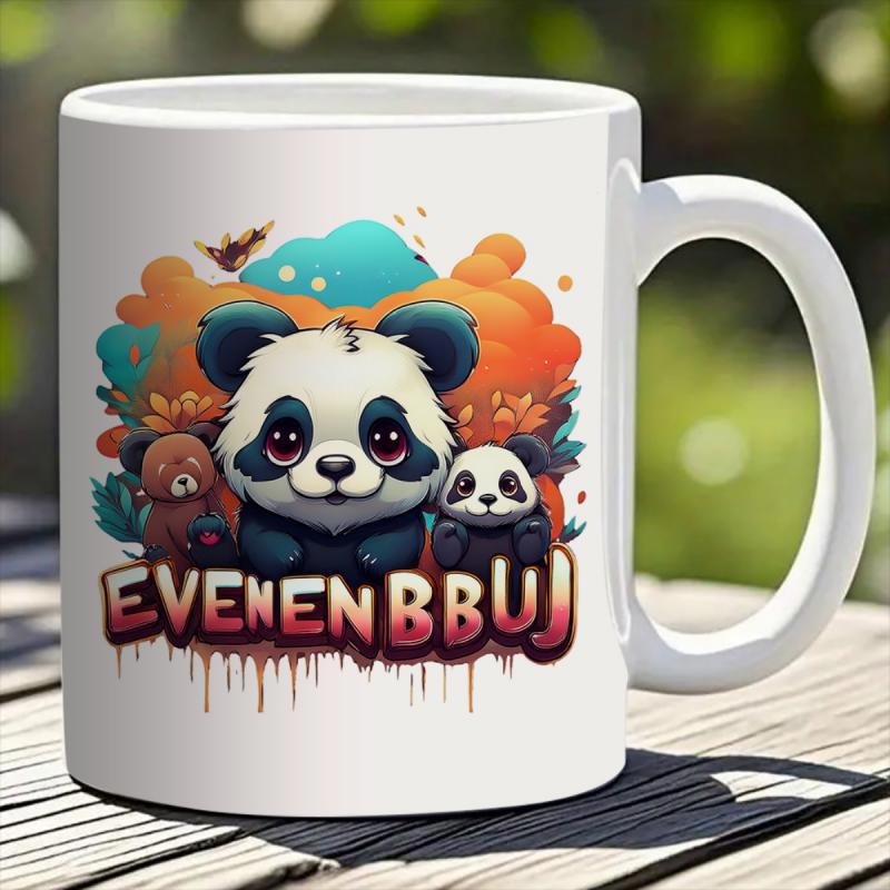 Tailorly White Ceramic 11 oz Mug - Evenenbbuj Cute Cartoon Pandas Resting Within Vibrant Colorful Artistic Stylized Clouds Panda