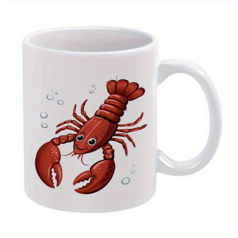 Tailorly White Ceramic 11 oz Mug - Cheerful Red Cartoon Shellfish Swimming Among Gentle Bubbles Under Sea Lobster