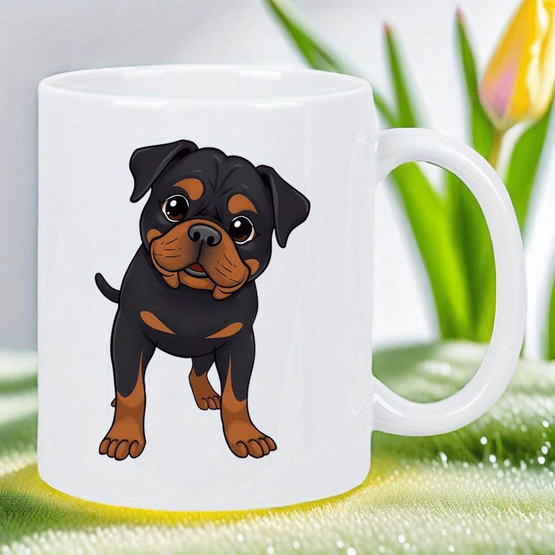 Tailorly White Ceramic 11 oz Mug - Adorable Cartoon Puppy With Loyal Black And Tan Features Sitting Rottweiler