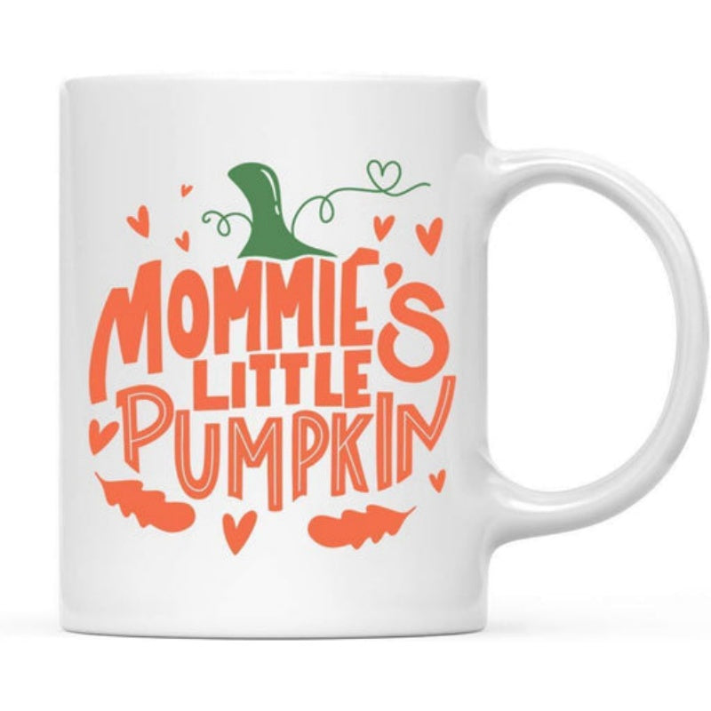 Tailorly White Ceramic 11 oz Mug - Mommies Little Pumpkin Festive Seasonal Autumn Ornament With Tiny Hearts And Leaves Pumpkin