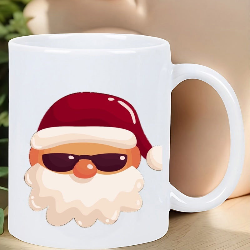 Tailorly White Ceramic 11 oz Mug - Cool Cartoon Character Wearing Black Sunglasses And A Classic Red Hat Santa