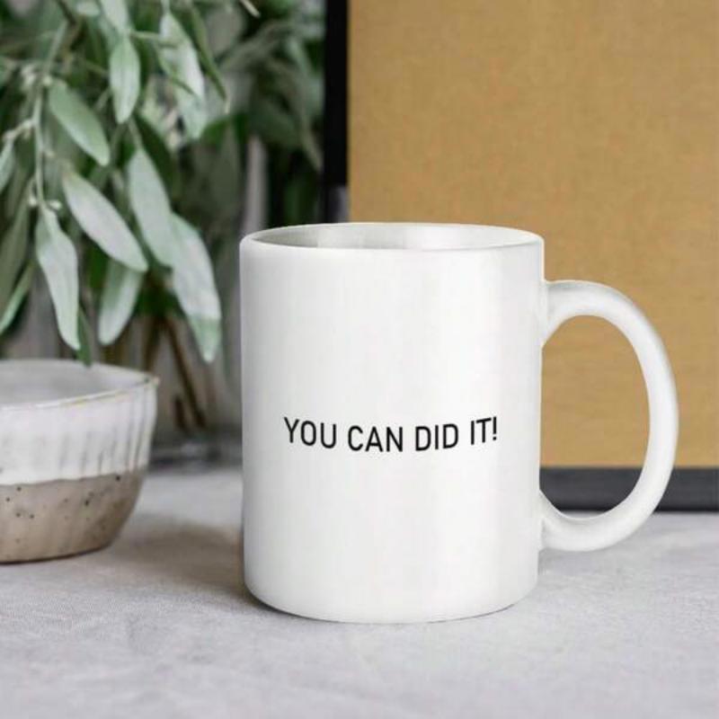 Tailorly White Ceramic 11 oz Mug - You Can Did It Minimalist White Ceramic Cup With Motivational Message Featuring Bold Black Lettering Mug