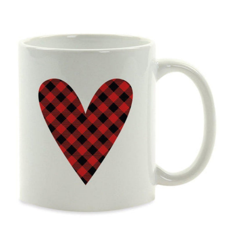 Tailorly White Ceramic 11 oz Mug - Red And Black Buffalo Plaid Pattern Inside A Centered Rustic Heart