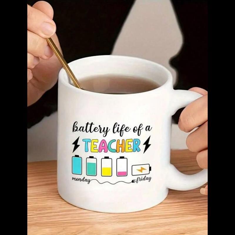 Tailorly White Ceramic 11 oz Mug - Battery Life Of A Teacher Monday Friday Five Colorful Icons Depicting Energy Levels Through Week Battery