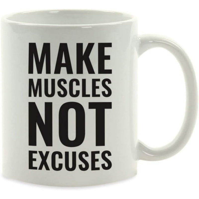 Tailorly White Ceramic 11 oz Mug - Make Muscles Not Excuses Bold Minimalist Typography Design Promoting Fitness And Healthy Lifestyle Sign